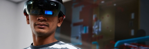 Student wearing a VR headset