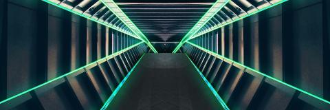 Futuristic tunnel glowing neon green