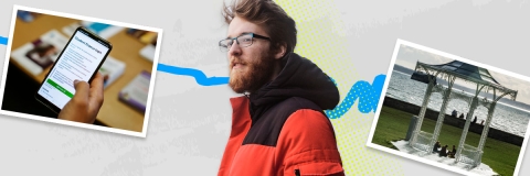 Undergraduate scholarship student in orange jacket