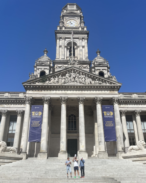 The friends revisited the site of their graduation celebrations: Portsmouth Guildhall.