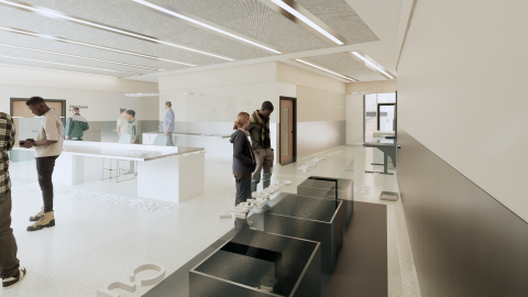 Architect's rendering of students inside a lab