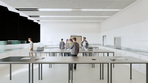 Architect's rendering of students inside a lab