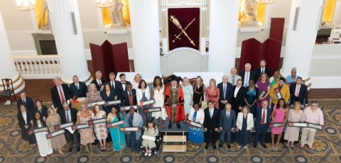 A group photo of the 40 recipients who were honoured at the Lord Mayor’s official residence