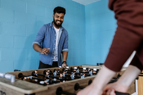 B-roll Day one - Playing fuss ball / table football - Burrell House
