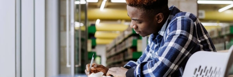 Student studying in the library