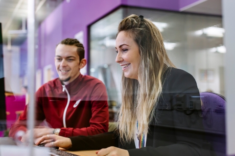 Student with careers adviser