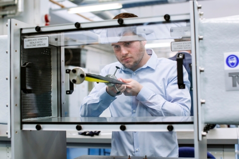 Student using wind tunnel