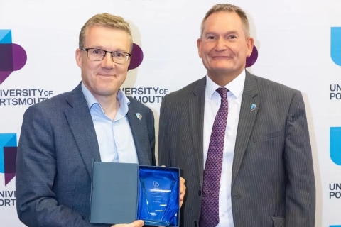 Headshot of Neil Weston with Vice Chancellor smiling