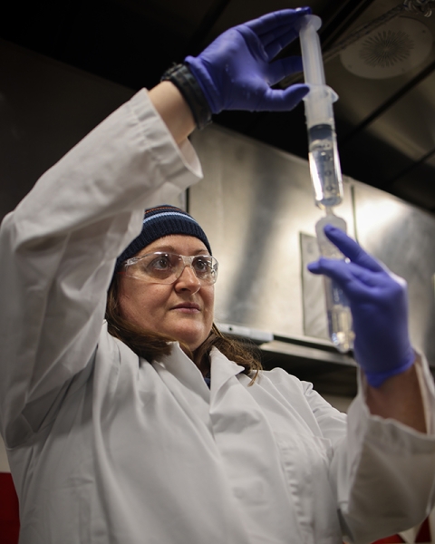 Fay Couceiro processing water samples on board HMS Protector