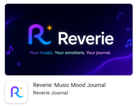 Reverie app logo - an ombre blue and purple R with a star to the top right