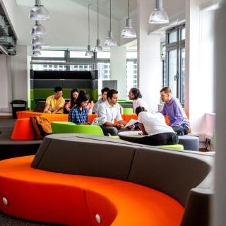 International business and management students in breakroom