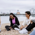A group of students on the beach