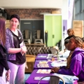 Parents and students talking with staff at the information fair  - Open Day 2023