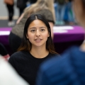 female student attending careers event