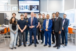 Students and staff with Defence Minister Luke Pollard MP in the University of Portsmouth’s Robotics and Automation Lab