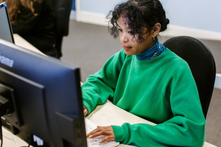 Female student at computer