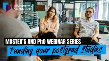 Three postgrad students sat on a sofa talking